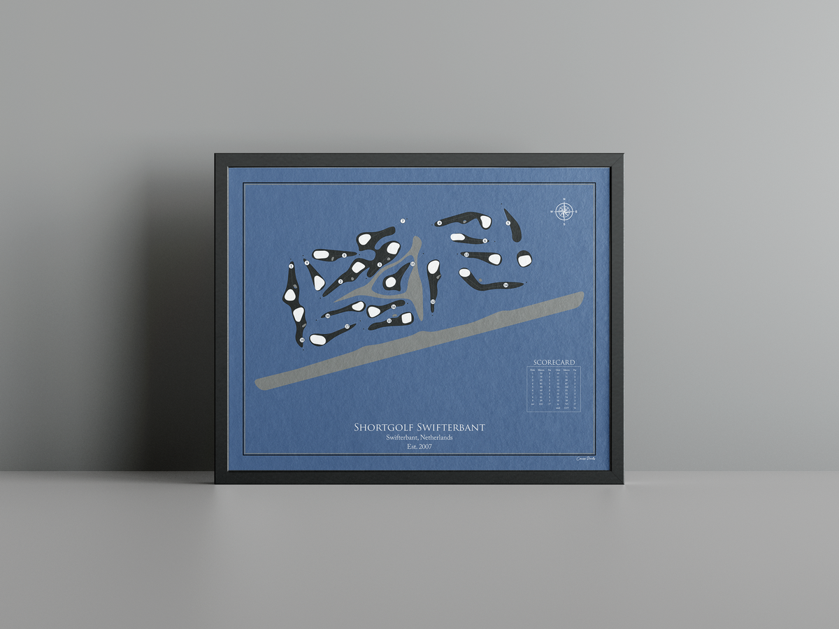 Shortgolf Swifterbant golf course print, navy frame
