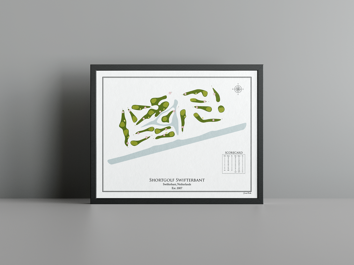 Shortgolf Swifterbant golf course print, white frame