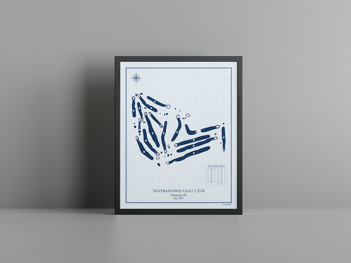 Silverknowes Golf Club golf course print, blue frame