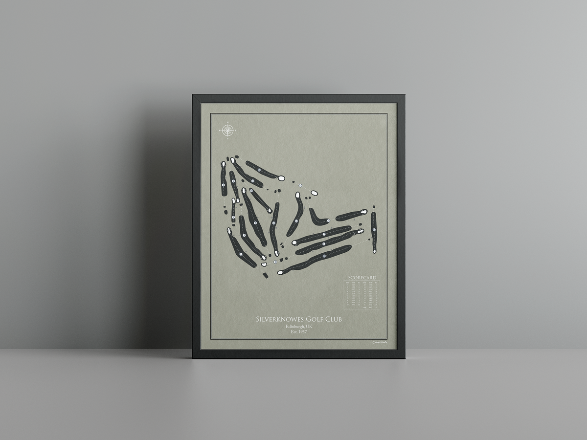 Silverknowes Golf Club golf course print, brown frame