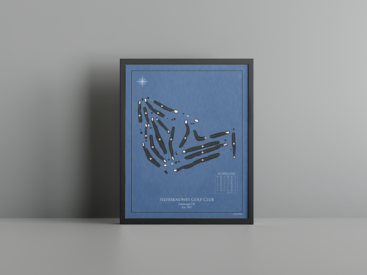Silverknowes Golf Club golf course print, navy frame
