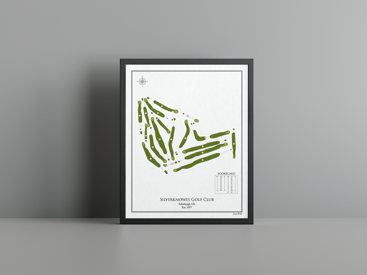 Silverknowes Golf Club golf course print, white frame