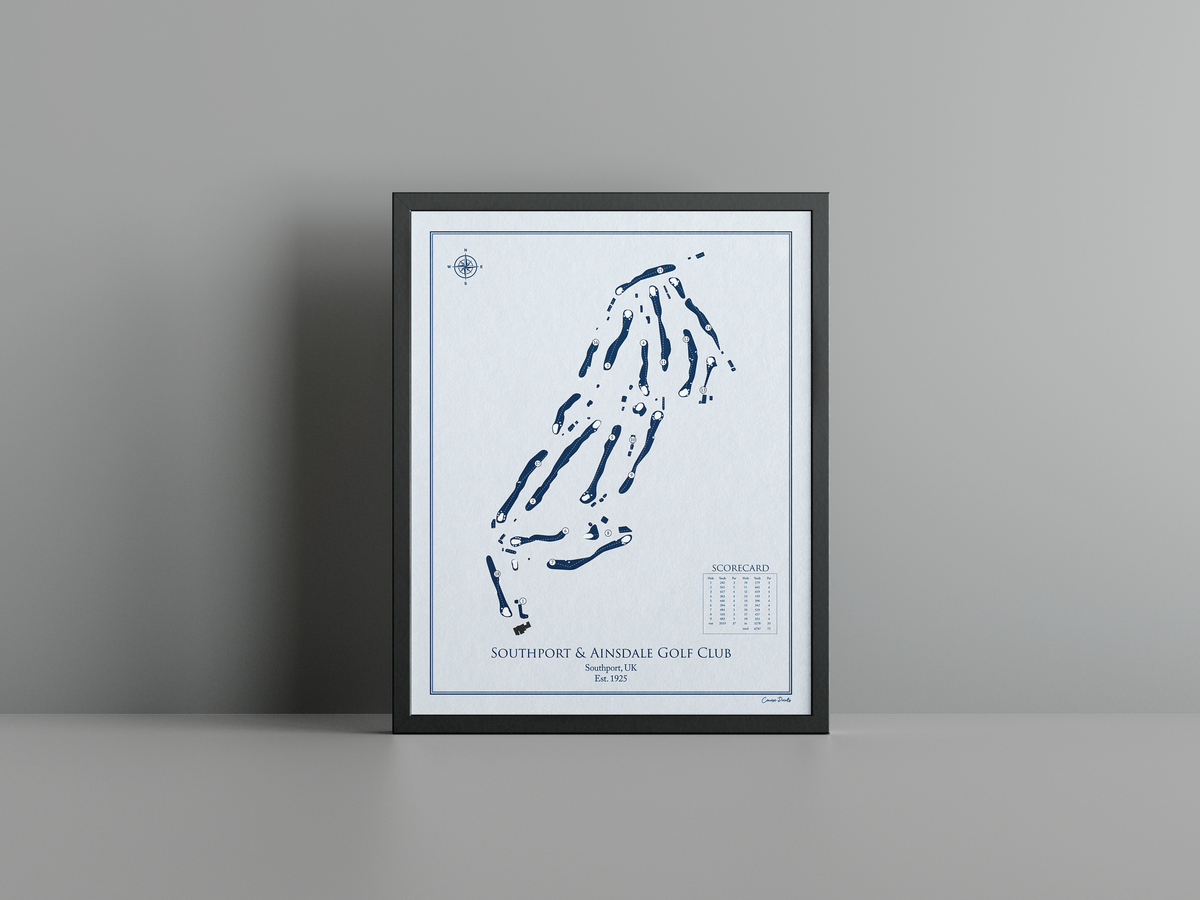 Southport & Ainsdale Golf Club golf course print, blue frame
