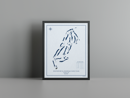 Southport & Ainsdale Golf Club golf course print, blue frame