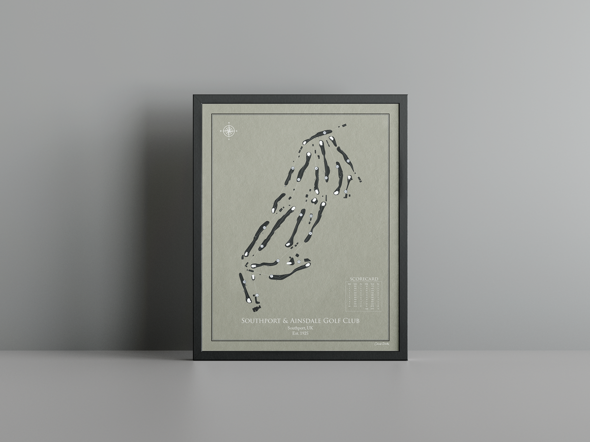 Southport & Ainsdale Golf Club golf course print, brown frame