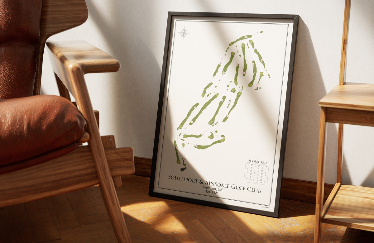 Southport & Ainsdale Golf Club golf course print, framed 50x70 black frame