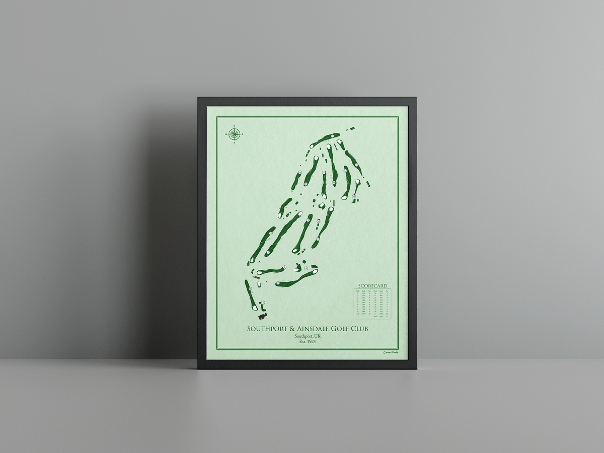 Southport & Ainsdale Golf Club golf course print, green frame