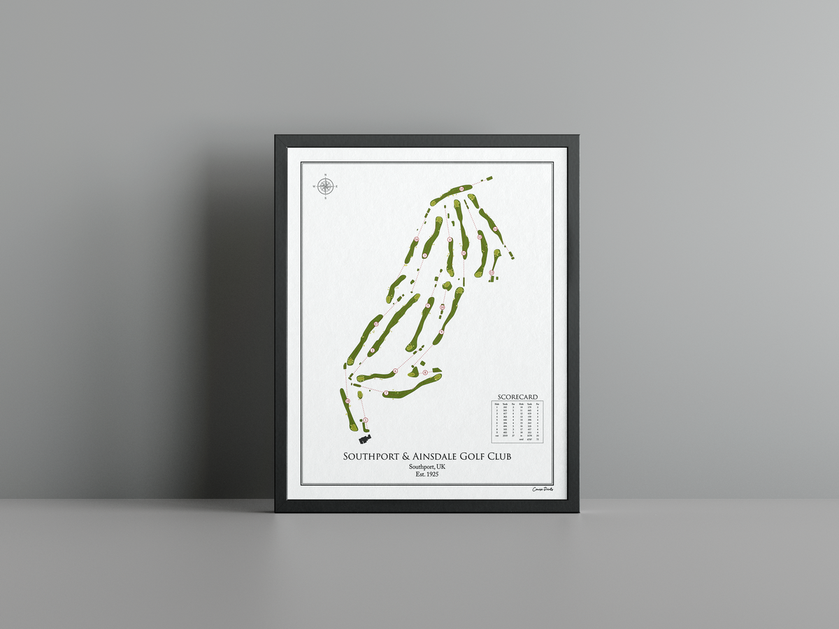 Southport & Ainsdale Golf Club golf course print, white frame