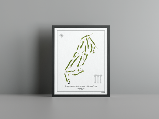 Southport & Ainsdale Golf Club golf course print, white frame