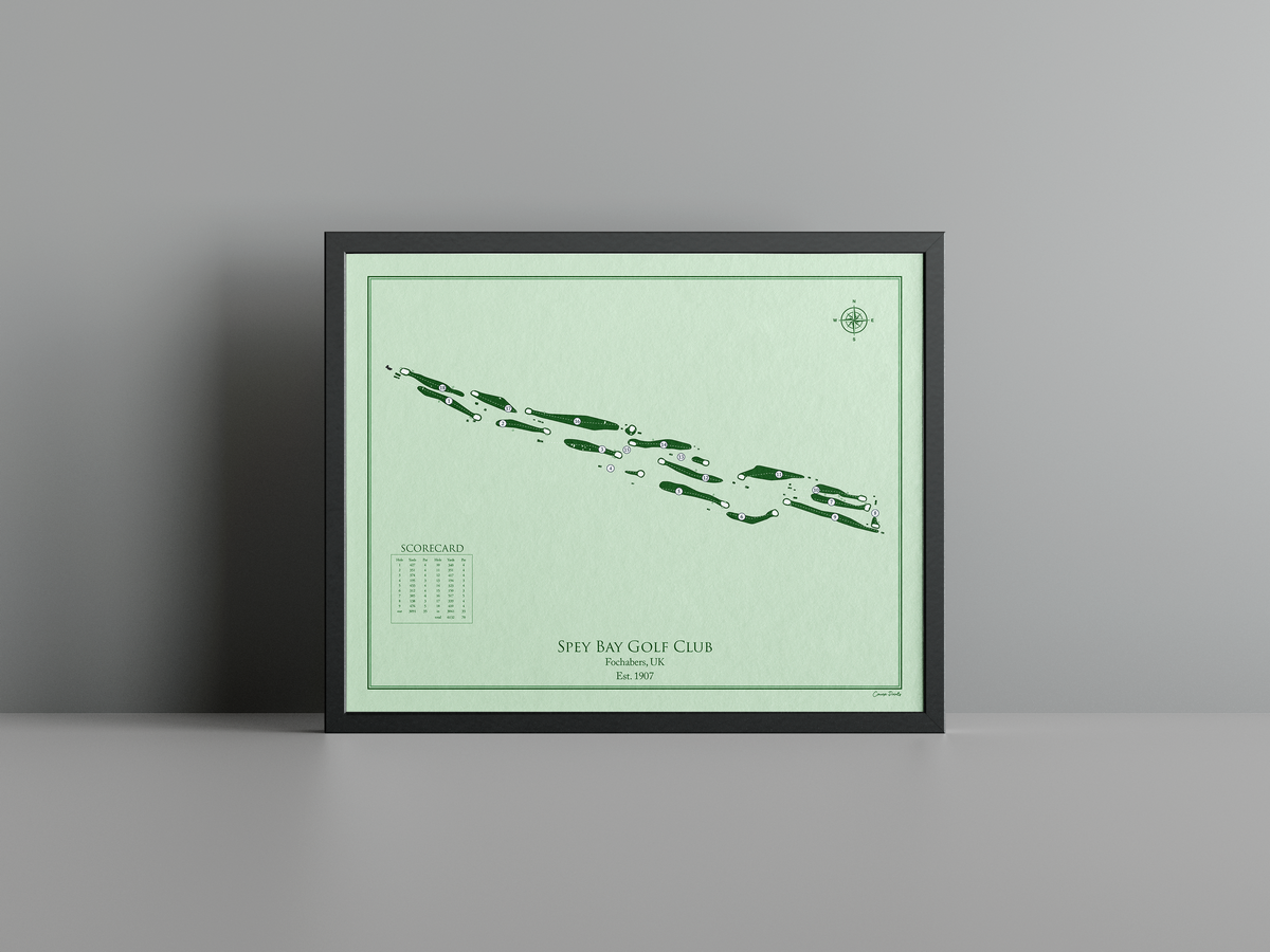 Spey Bay Golf Club golf course print, green frame