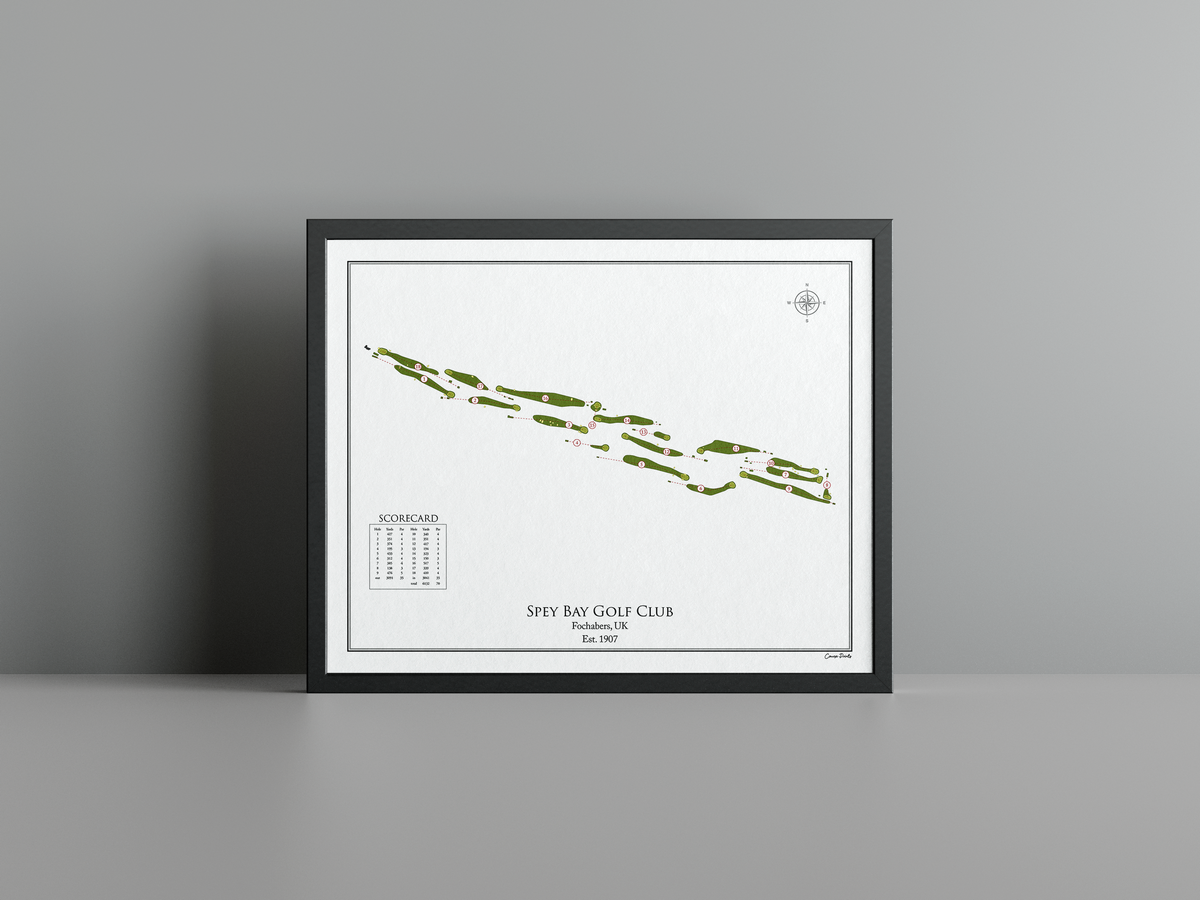 Spey Bay Golf Club golf course print, white frame