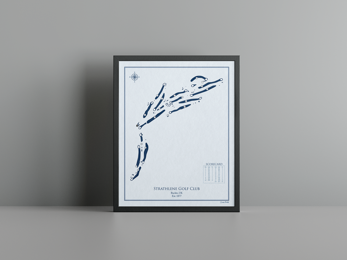 Strathlene Golf Club golf course print, blue frame