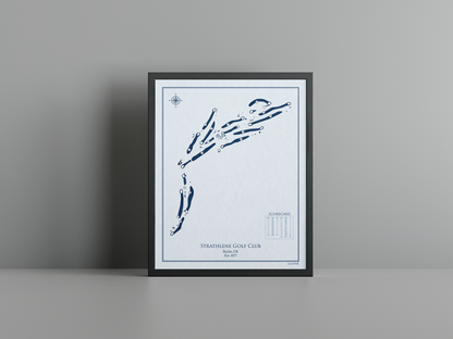 Strathlene Golf Club golf course print, blue frame