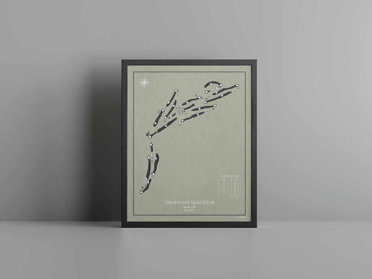 Strathlene Golf Club golf course print, brown frame