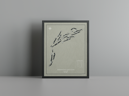 Strathlene Golf Club golf course print, brown frame
