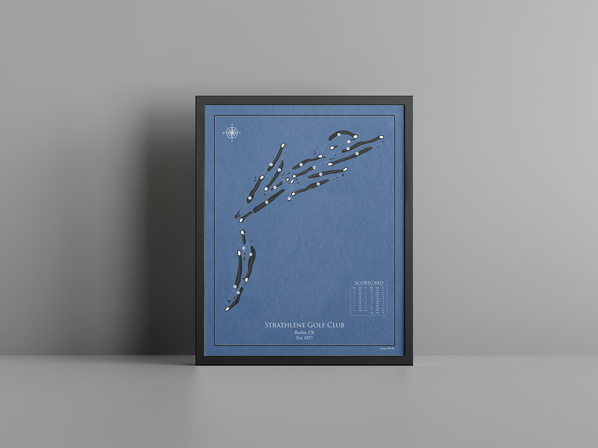 Strathlene Golf Club golf course print, navy frame
