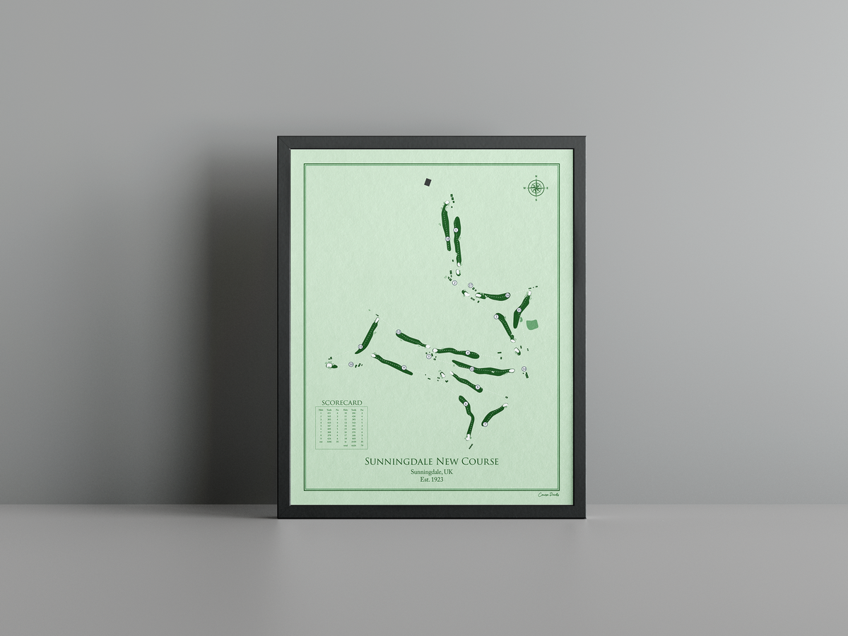 Sunningdale New Course golf course print, green frame