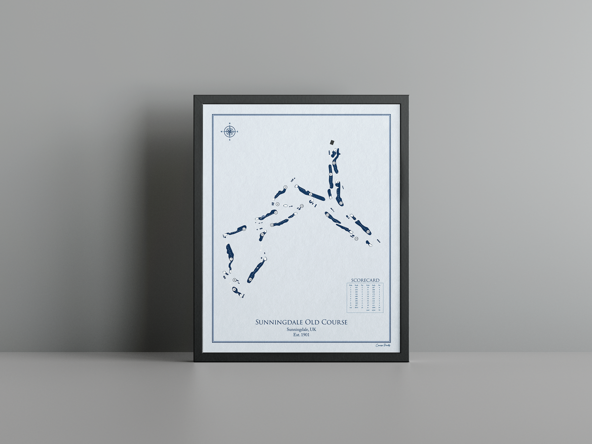 Sunningdale Old Course golf course print, blue frame