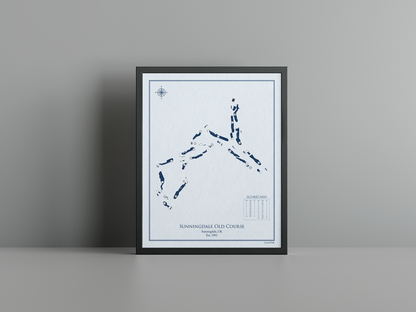 Sunningdale Old Course golf course print, blue frame