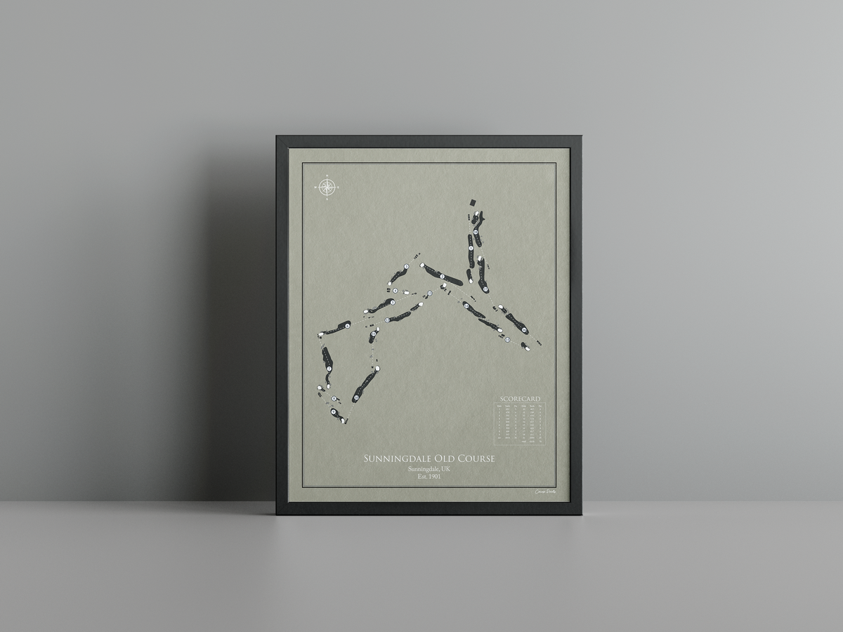 Sunningdale Old Course golf course print, brown frame