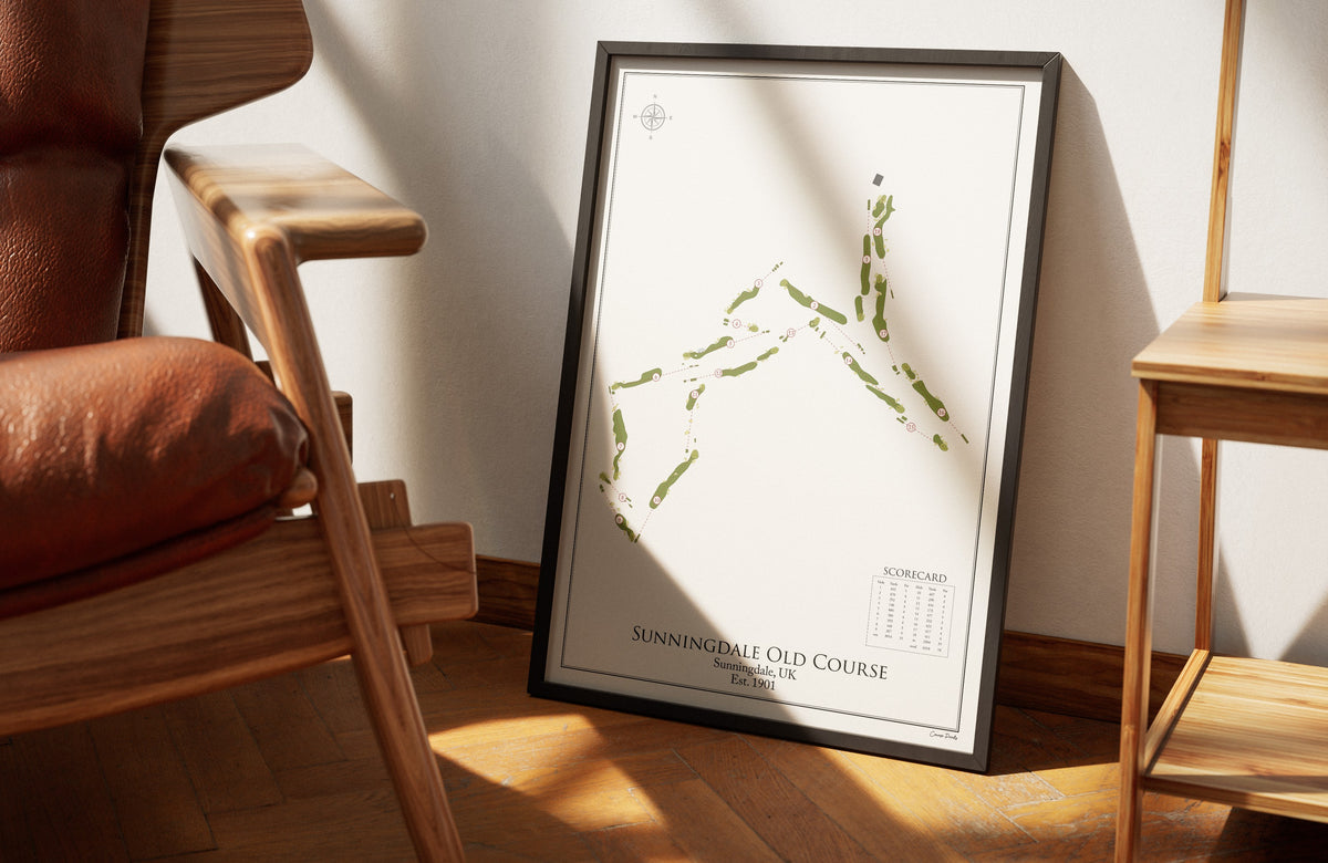 Sunningdale Old Course golf course print, framed 50x70 black frame