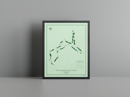 Sunningdale Old Course golf course print, green frame