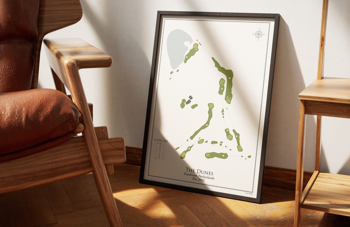 The Dunes golf course print, framed 50x70 black frame