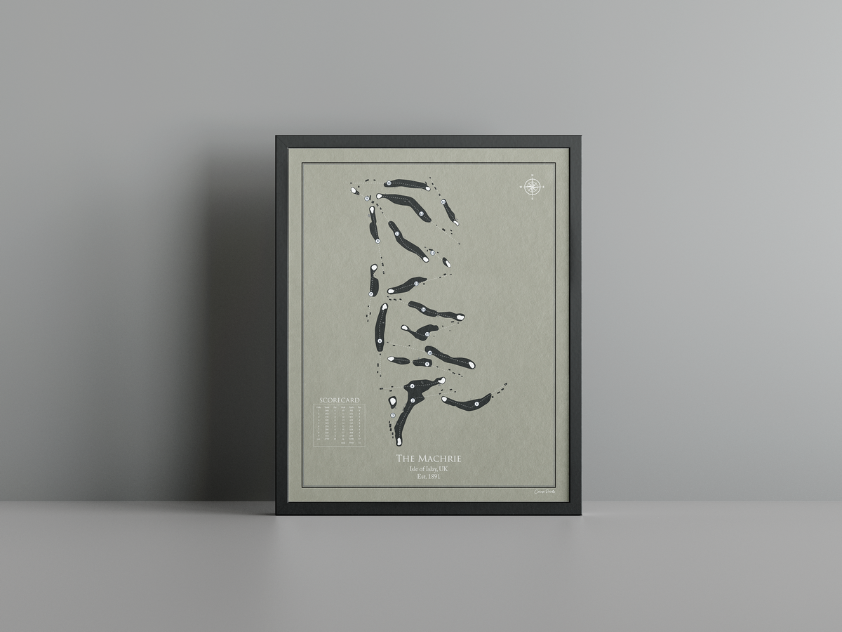 The Machrie golf course print, brown frame