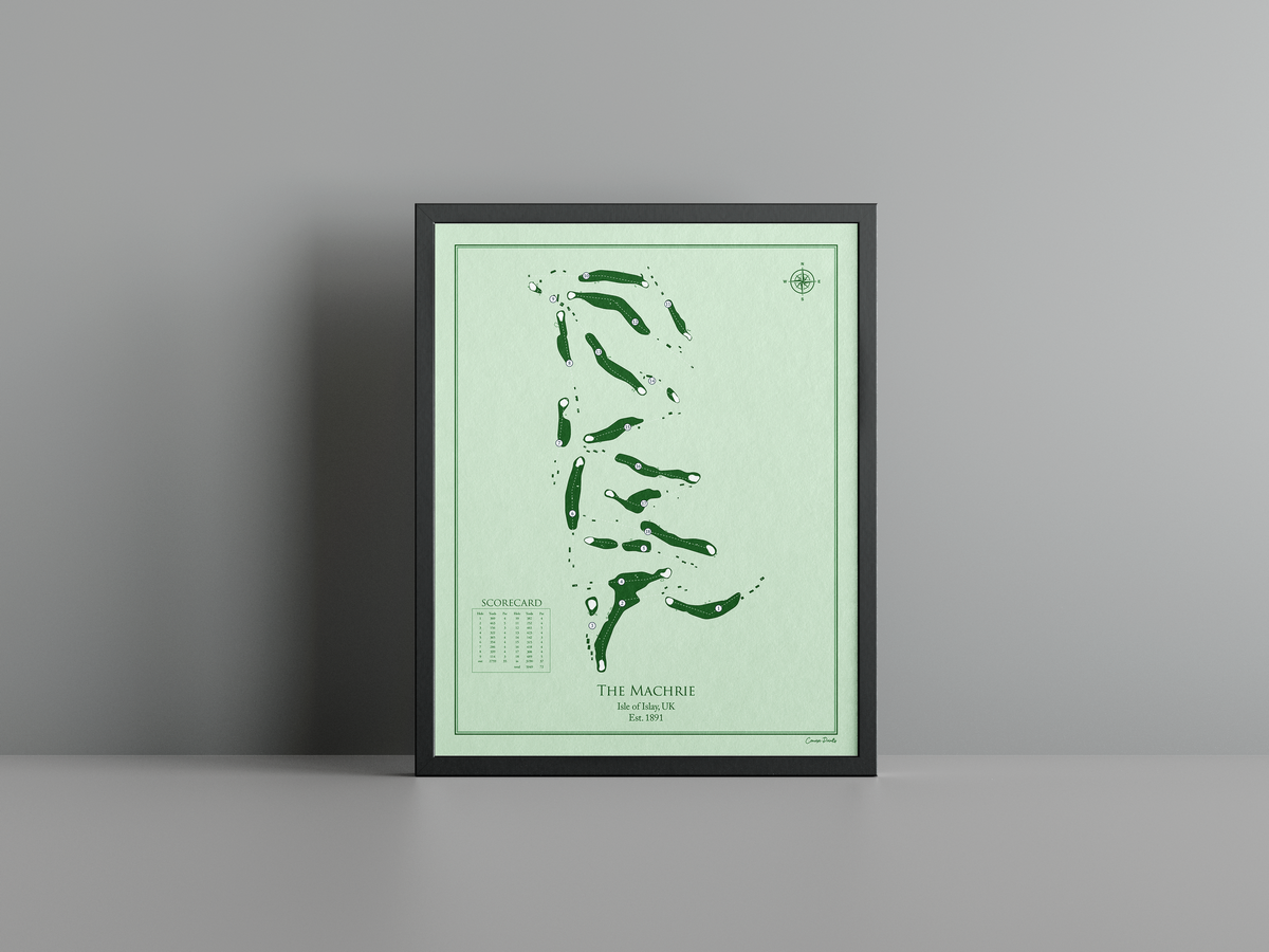 The Machrie golf course print, green frame
