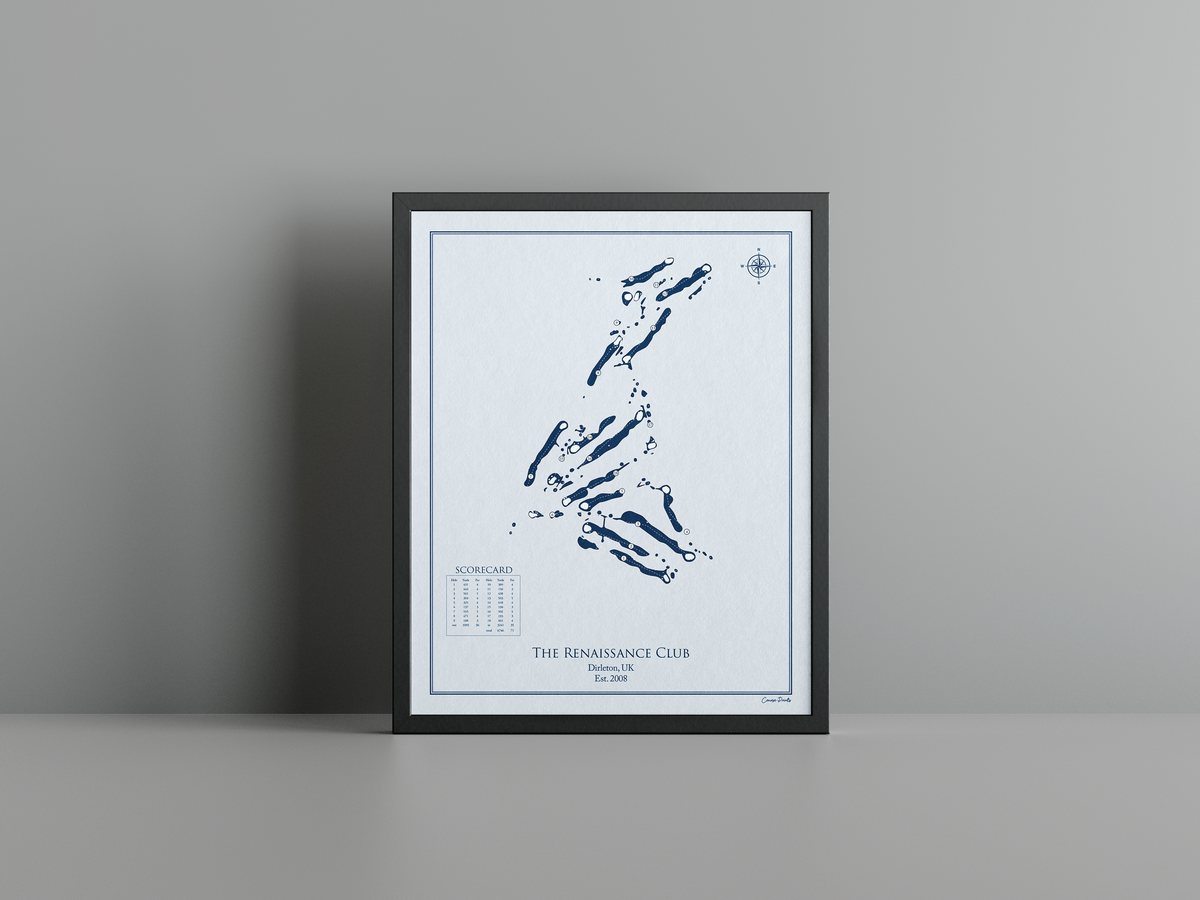 The Renaissance Club golf course print, blue frame