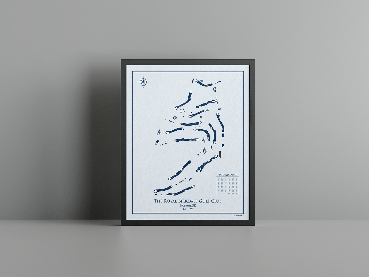 The Royal Birkdale Golf Club golf course print, blue frame