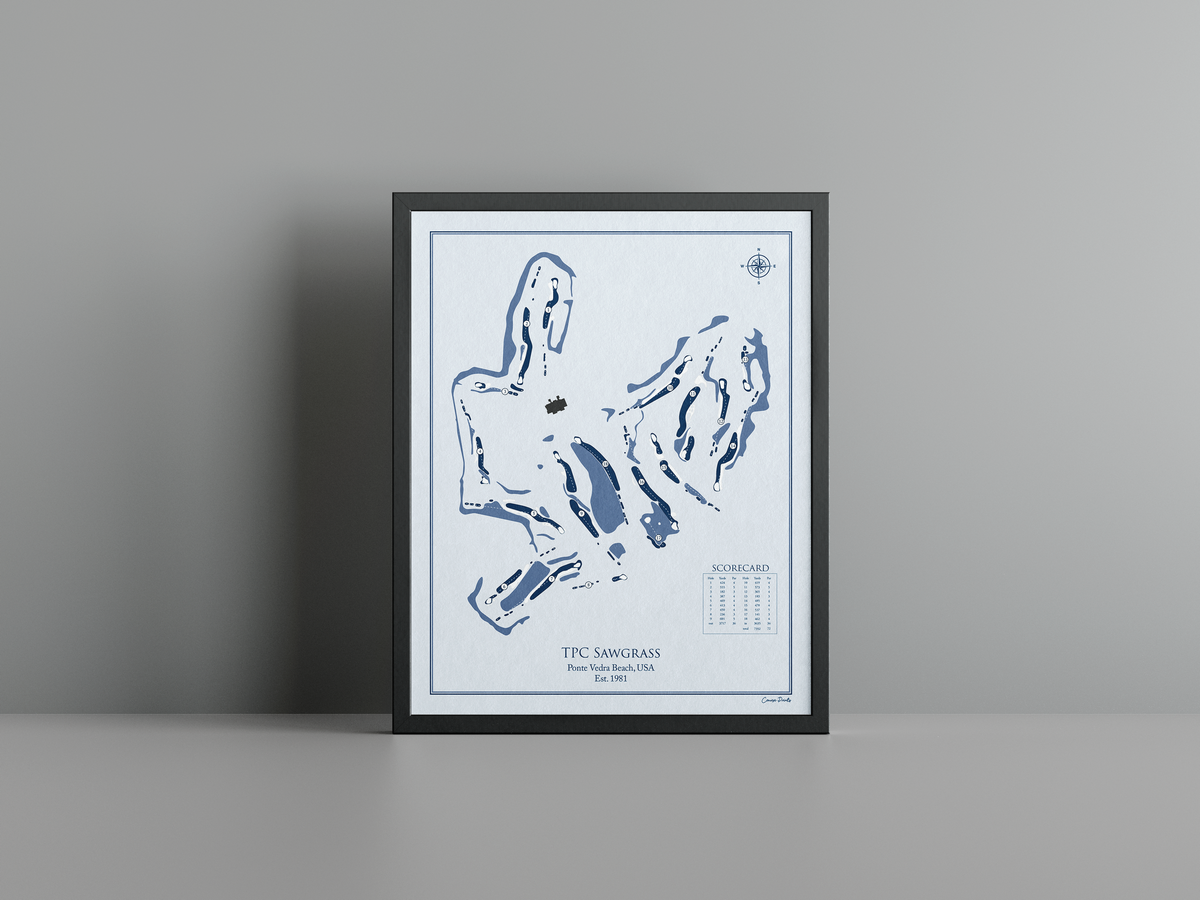 TPC Sawgrass golf course print, blue frame