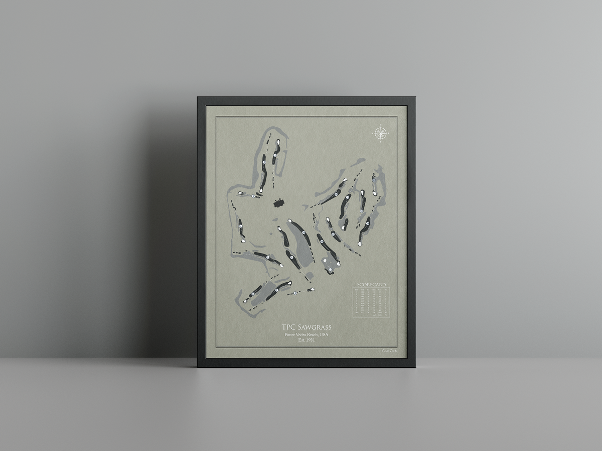 TPC Sawgrass golf course print, brown frame