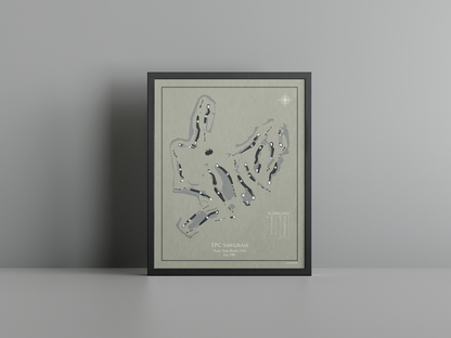 TPC Sawgrass golf course print, brown frame
