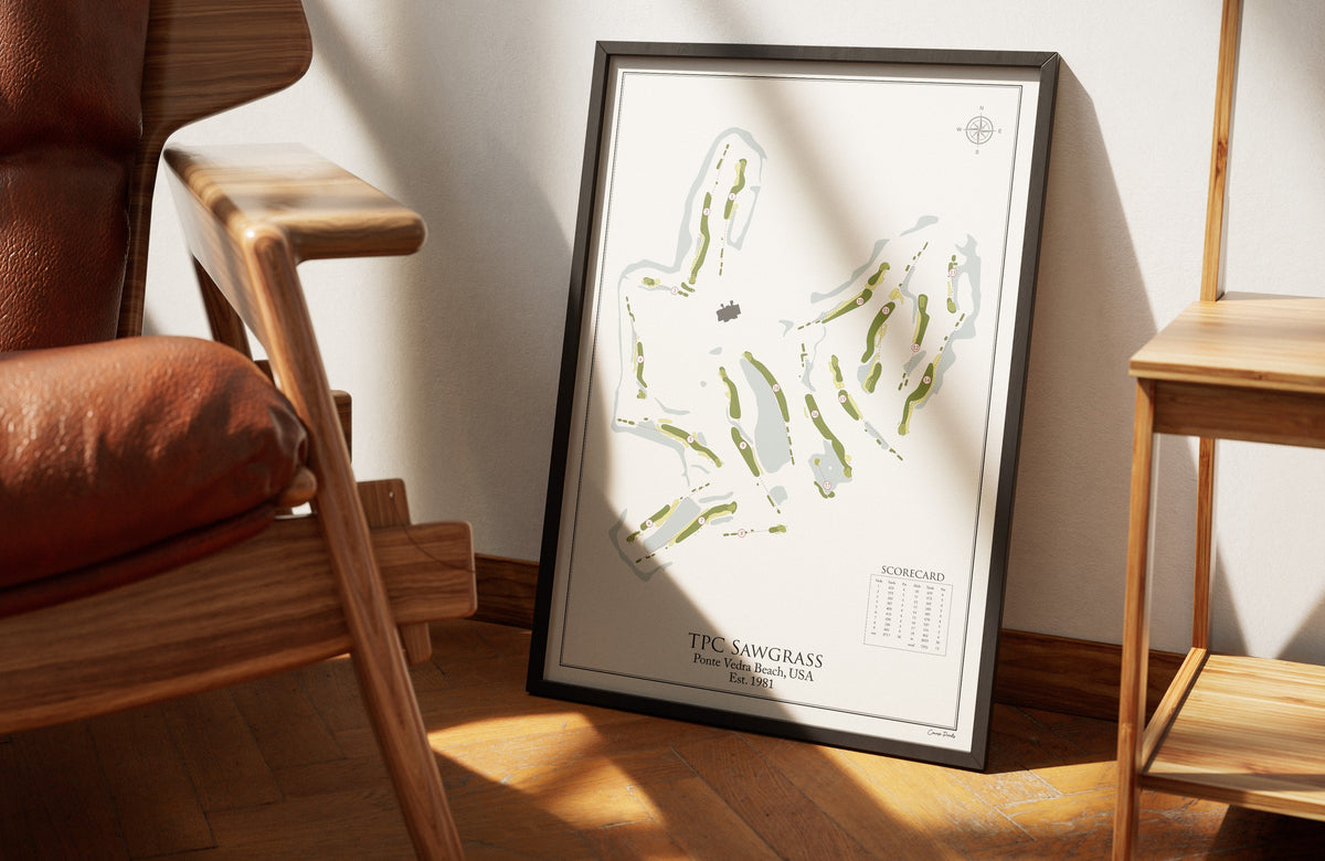 TPC Sawgrass golf course print, framed 50x70 black frame