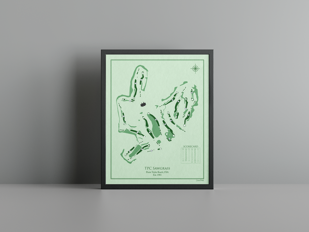 TPC Sawgrass golf course print, green frame