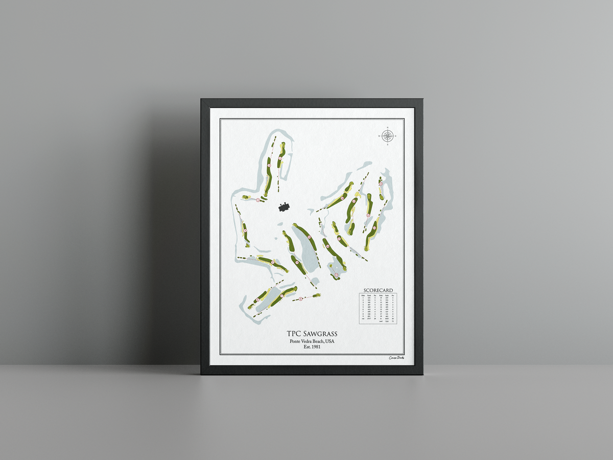 TPC Sawgrass golf course print, white frame