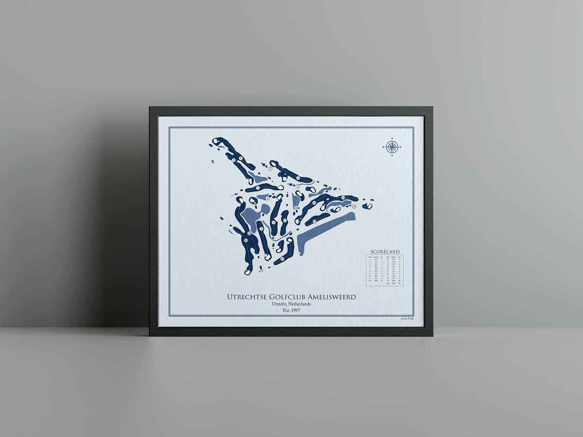 Utrechtse Golfclub Amelisweerd golf course print, blue frame