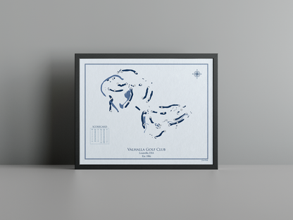 Valhalla Golf Club golf course print, blue frame