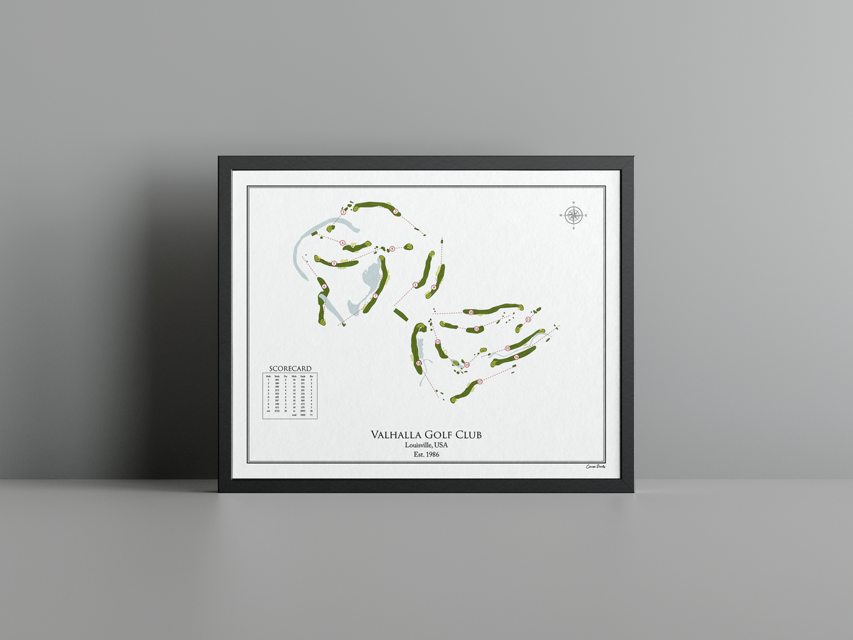 Valhalla Golf Club golf course print, white frame