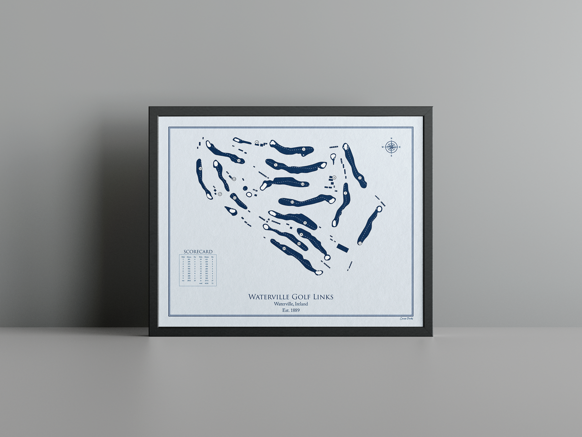 Waterville Golf Links golf course print, blue frame
