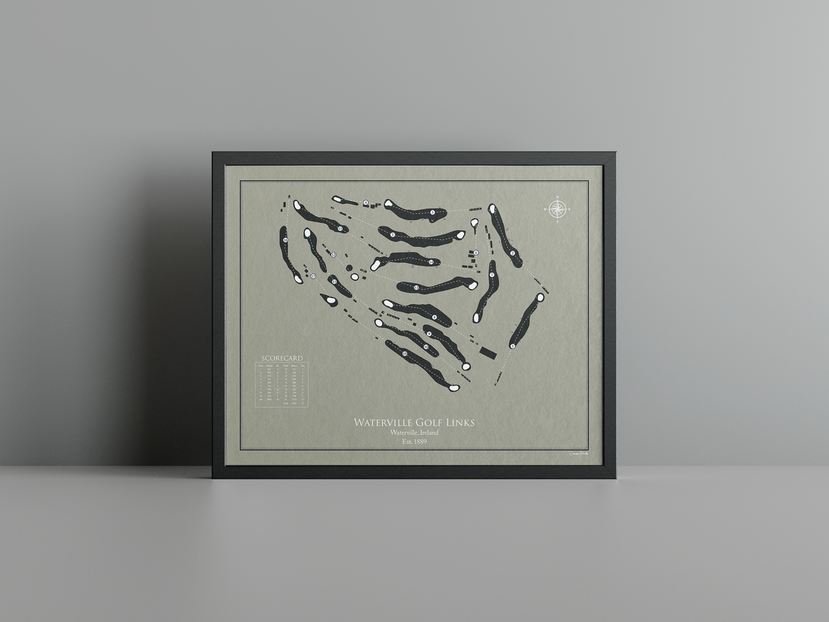 Waterville Golf Links golf course print, brown frame