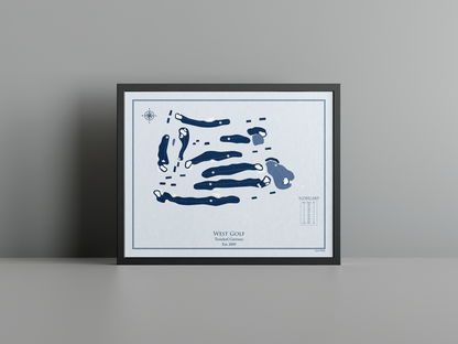 West Golf golf course print, blue frame