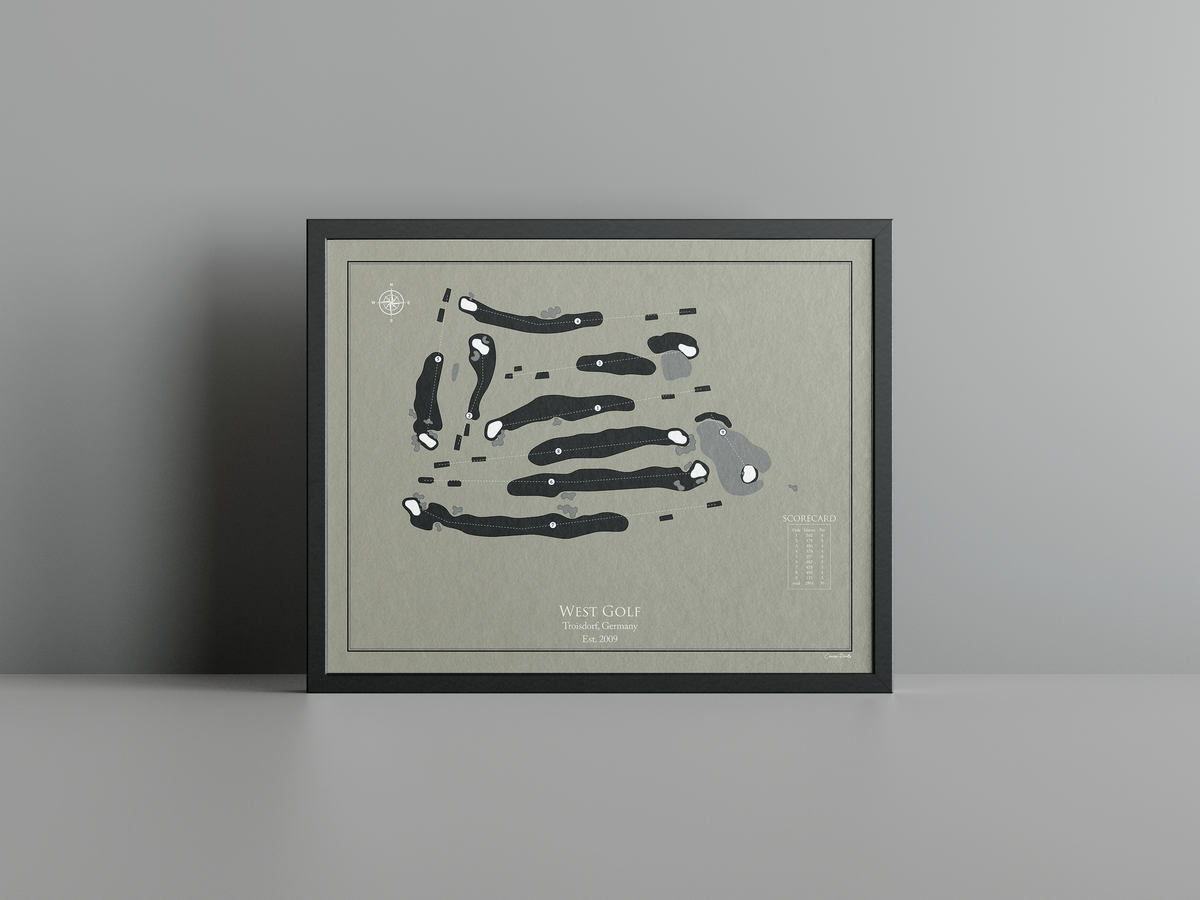 West Golf golf course print, brown frame