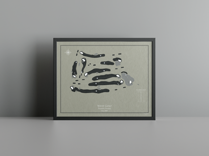West Golf golf course print, brown frame