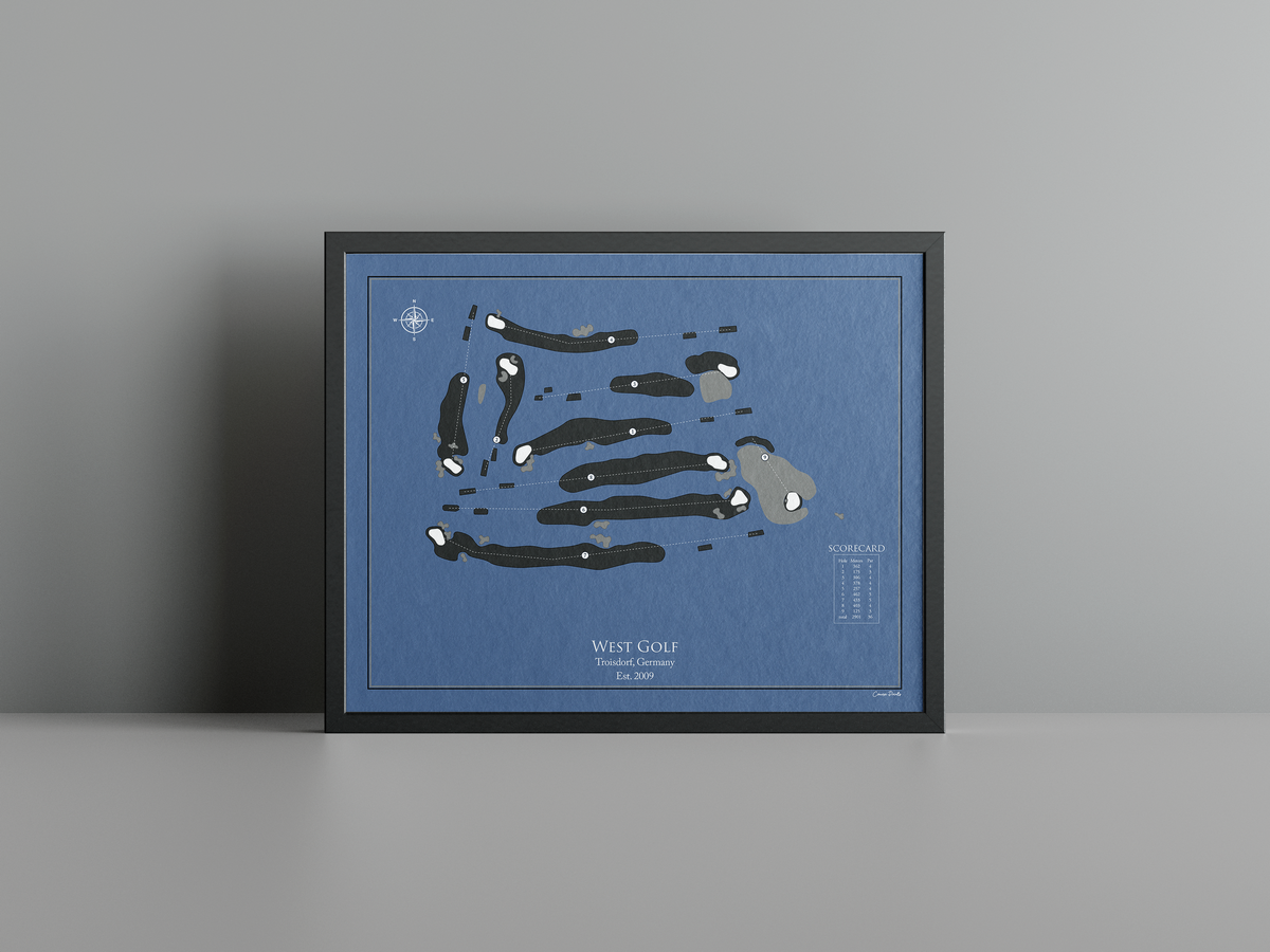 West Golf golf course print, navy frame