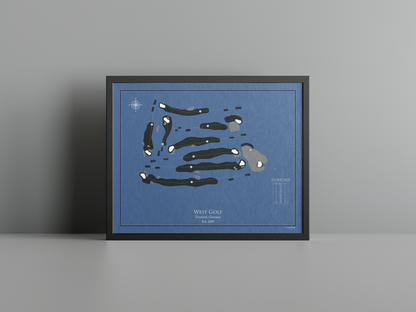 West Golf golf course print, navy frame