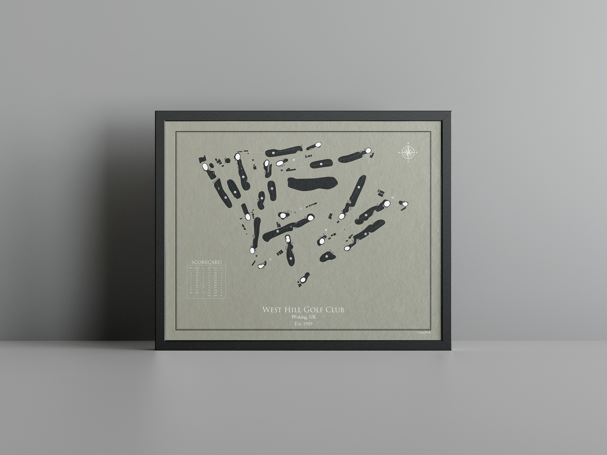 West Hill Golf Club golf course print, brown frame