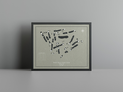 West Hill Golf Club golf course print, brown frame