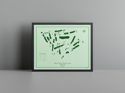 West Hill Golf Club golf course print, green frame